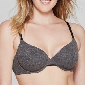 Auden Bra Womens 32DDD Gray Heather Demi Lightly Lined Comfort Wire Cotton Comfy